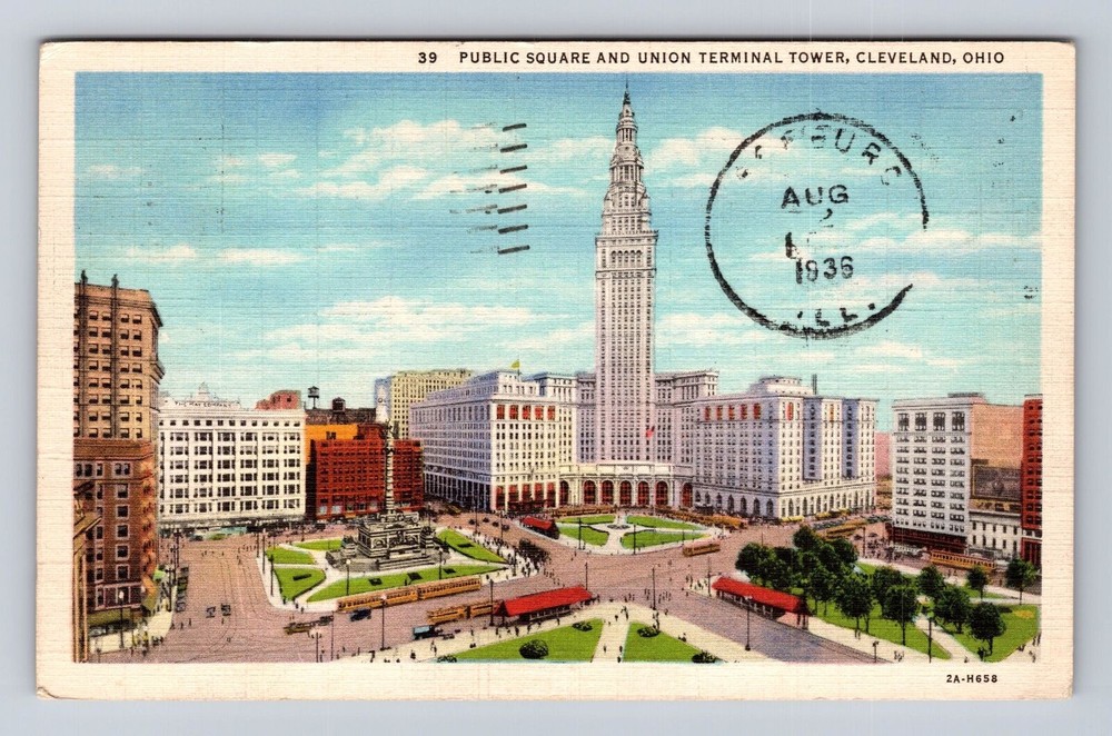 Cleveland OH-Ohio, Public Square, Union Terminal Tower, Vintage c1936 Postcard