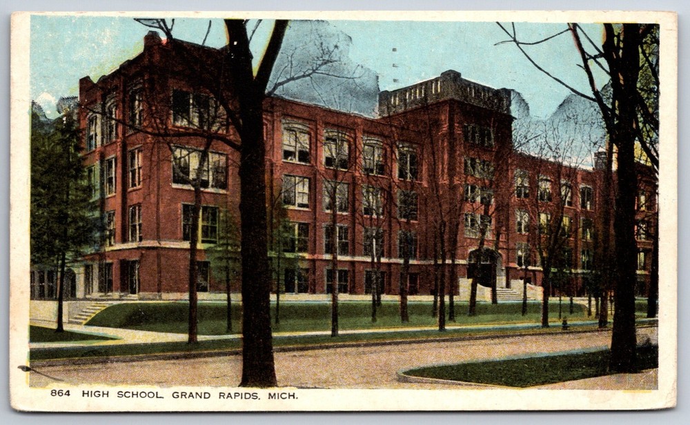 Grand Rapids Michigan~High School Bldg Street View~PM 1921~Vintage Postcard