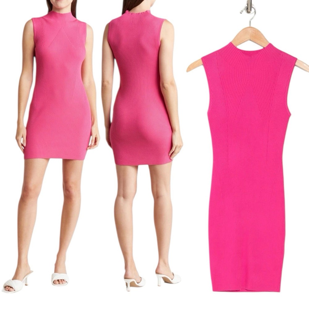 NWT $150 Area Stars Pink Mock Neck Sleeveless Knit Body-Con Dress Women’s Medium