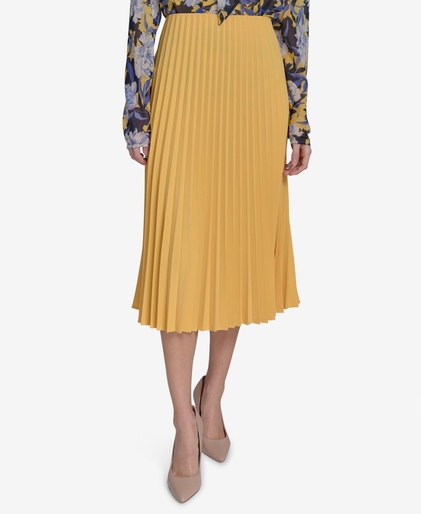 Tommy Hilfiger *Minor Error* Pleated Pull-On Midi Skirt Yellow Size XS MSRP $99