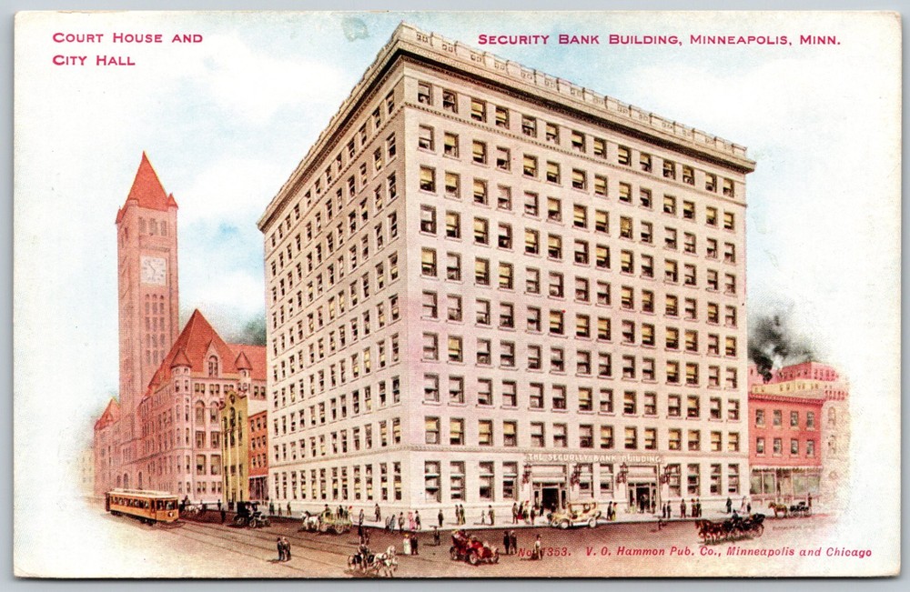 Court House & City Hall Security Bank Minneapolis Minnesota ANTIQUE Postcard