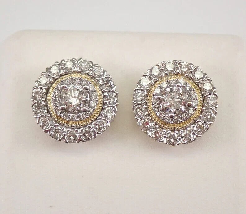 2 Carat Round Simulated Diamond Halo Stud Earrings in 14k Gold Plated