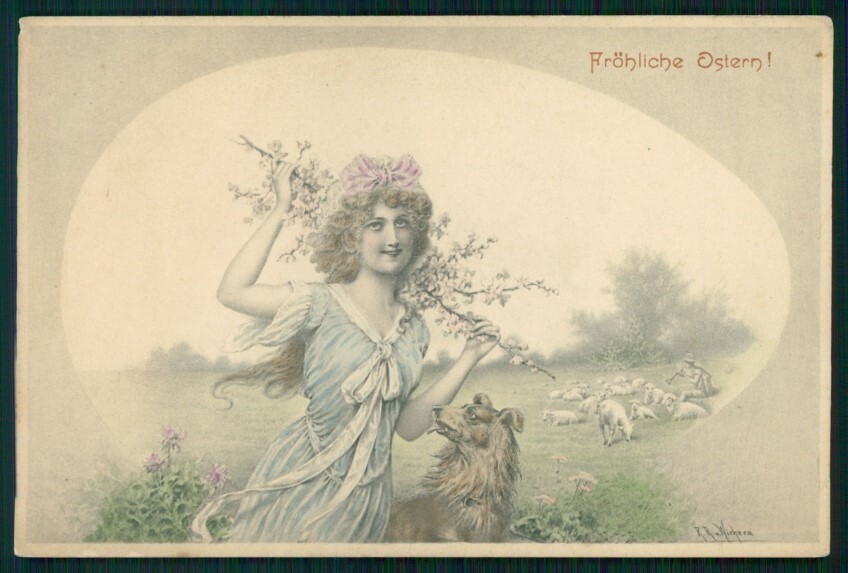 Artist Signed Viennoise Wichera Lady Collie Dog Easter M M Vienne 78 pc TC4055