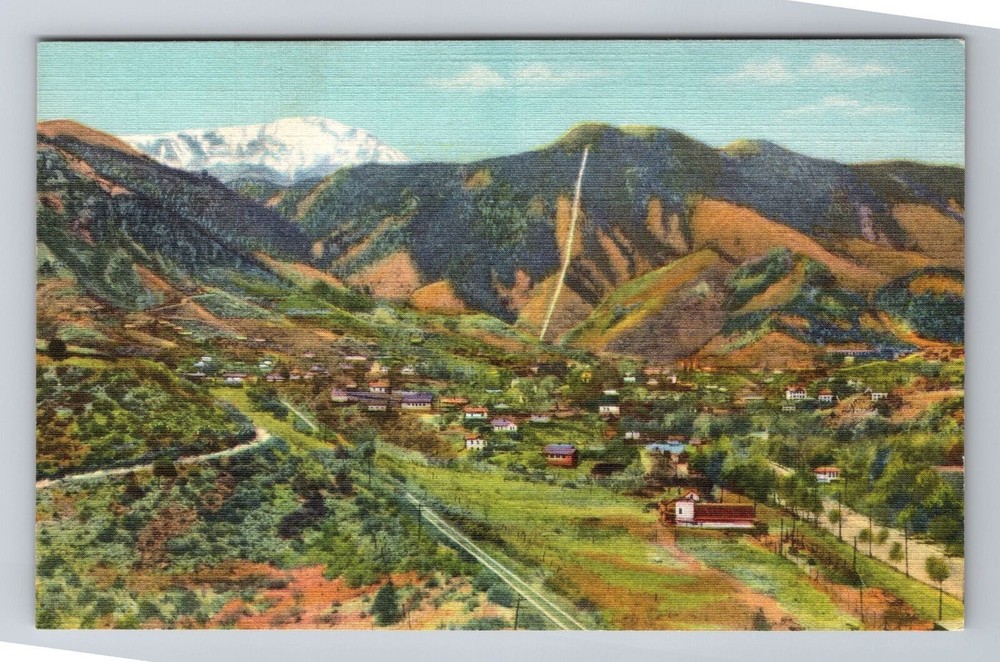 Pikes Peak CO-Colorado, Aerial Manitou Springs, Antique, Vintage Postcard
