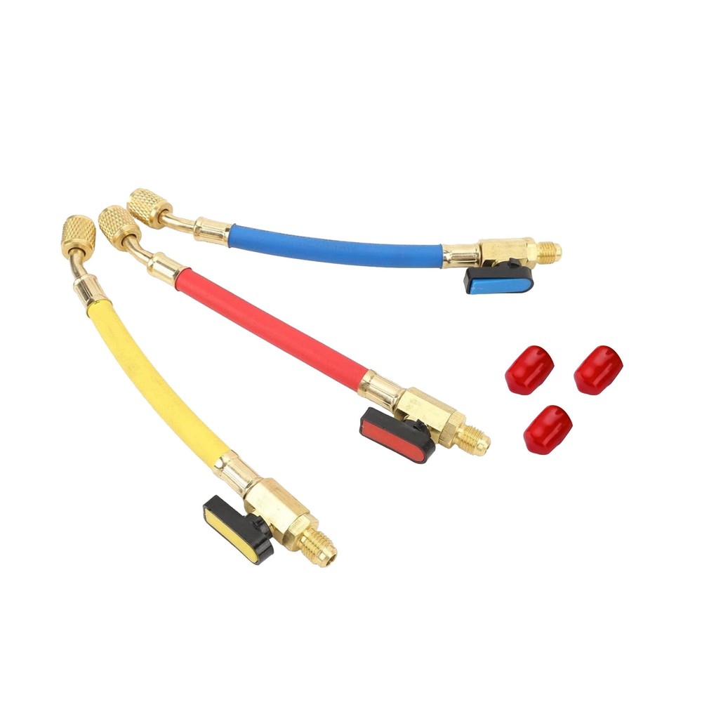 1/4 SAE Refrigeration Charging Hose with Ball Valves for R134A R22 R12