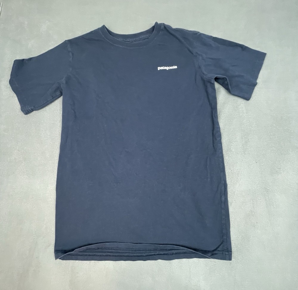 Patagonia Shirt Boys Large Blue Lightweight Crew Neck Outdoor Back Graphic Tee
