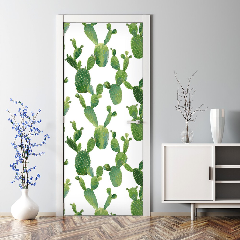 Natural Watercolor Cacti Bubble-Free Self-Adhesive Door Sticker Mural