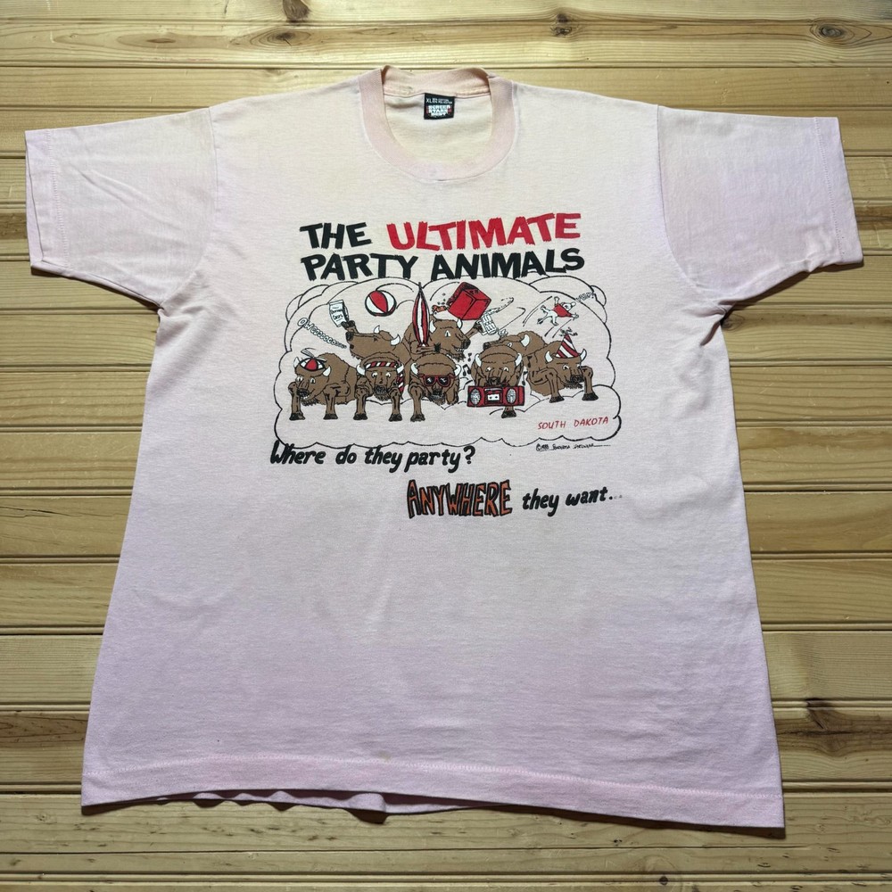 Vintage 80s 1988 South Dakota Buffalo The Ultimate Party Animals Funny Shirt XL