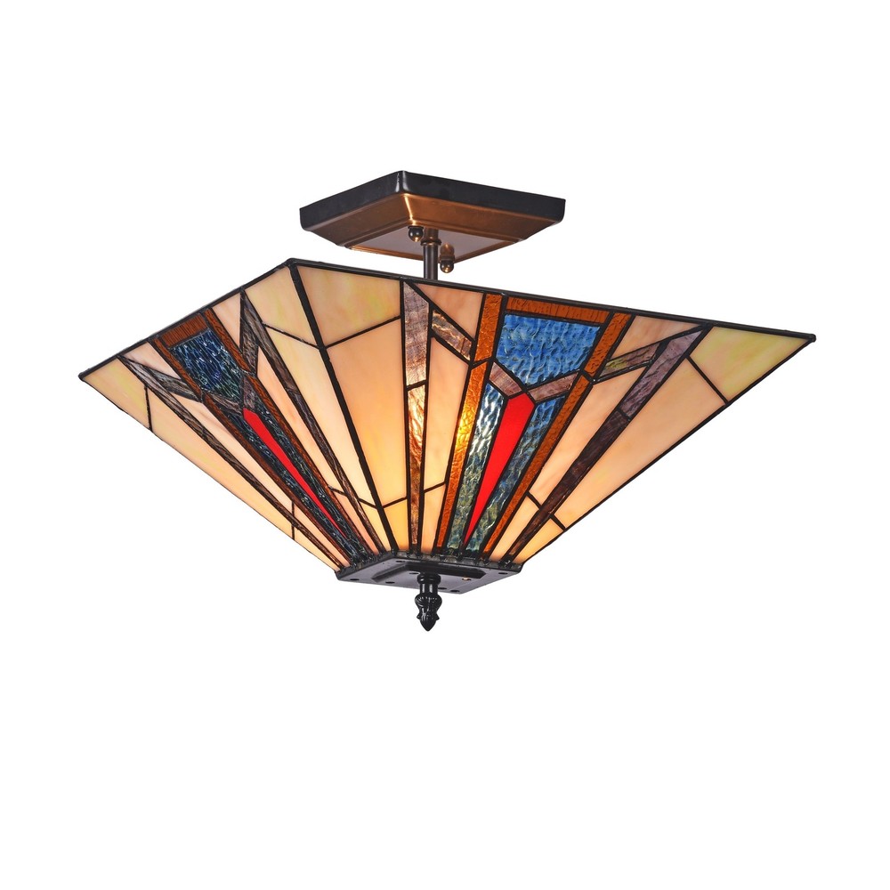 Tiffany Style 2-Light Black Bronze Semi-Flush Mount Ceiling Light