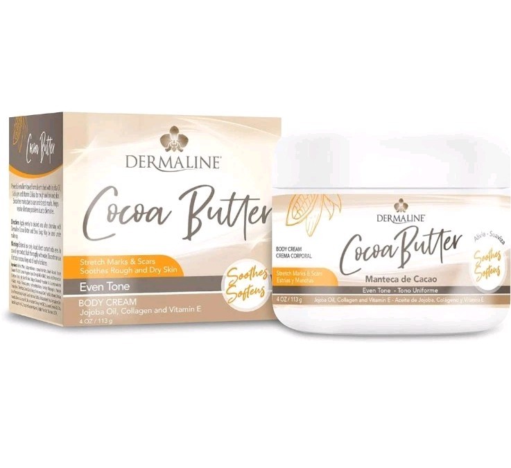 Dermaline - Cocoa Butter Body Cream with Jojoba Oil Collagen and Vitamin E 2 Oz.