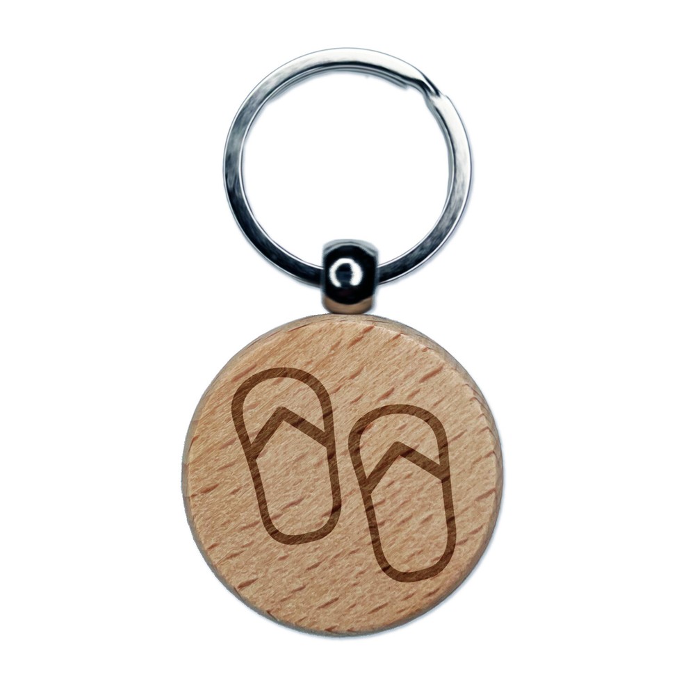 Chanclas Verano Vacaciones Grabado Madera Redondo Llavero Etiqueta Dije