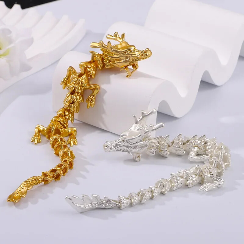Retro Gold Zodiac Dragon Brooch Movable Joint Pin Accessory  