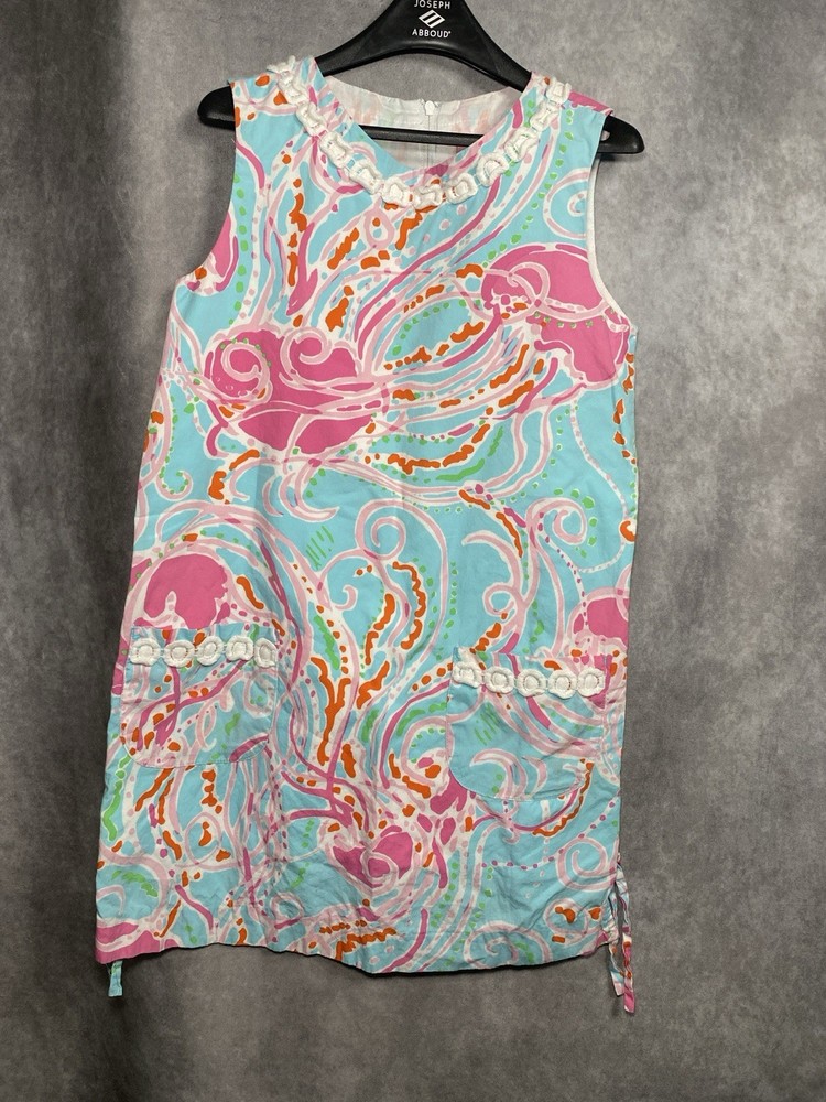 Preppy Resort Lilly Pulitzer Shift Dress Jellyfish Print Sz 10 Cotton Blue