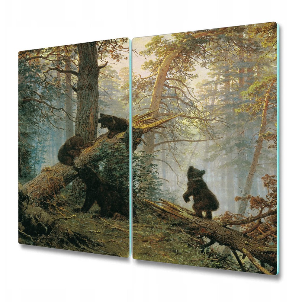 Glass Worktop Saver Kitchen Bears in a Pine Forest Watercolour 2x30x52