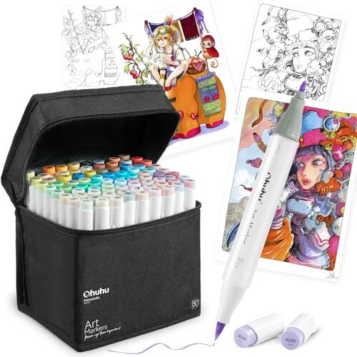 Ohuhu Marker Pen Brush type & fine tip 80 color 81 Blender Pen illustration