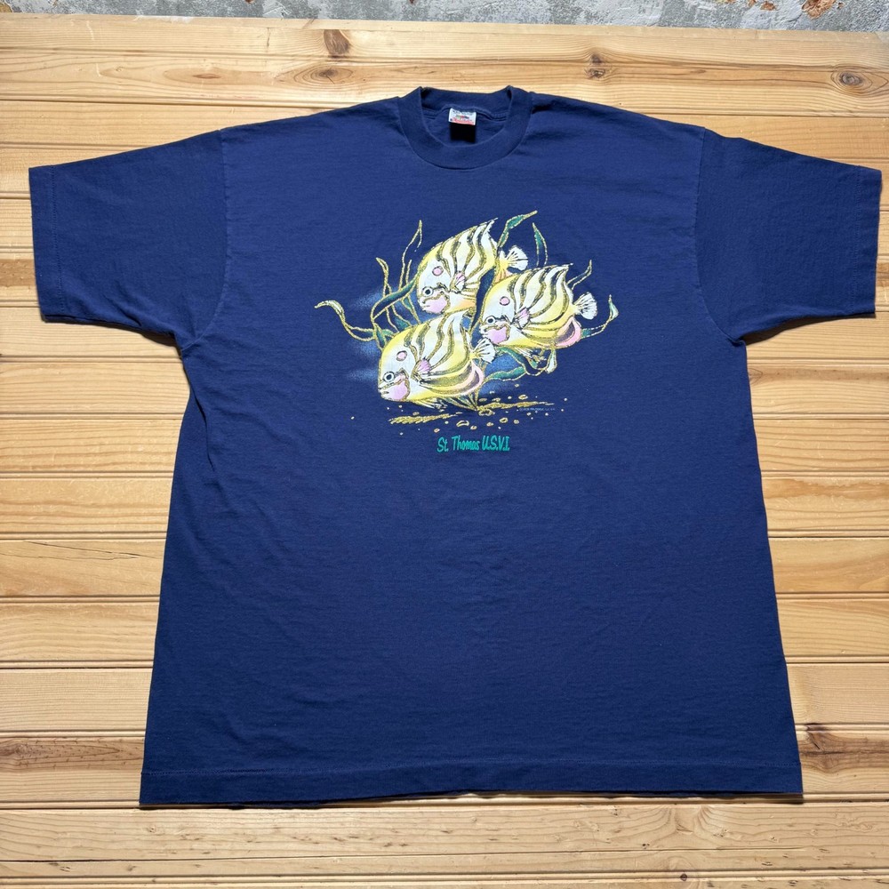 Vintage 1992 St. Thomas U.S.V.I. Tropical Fish Single Stitch T-Shirt USA - XXL
