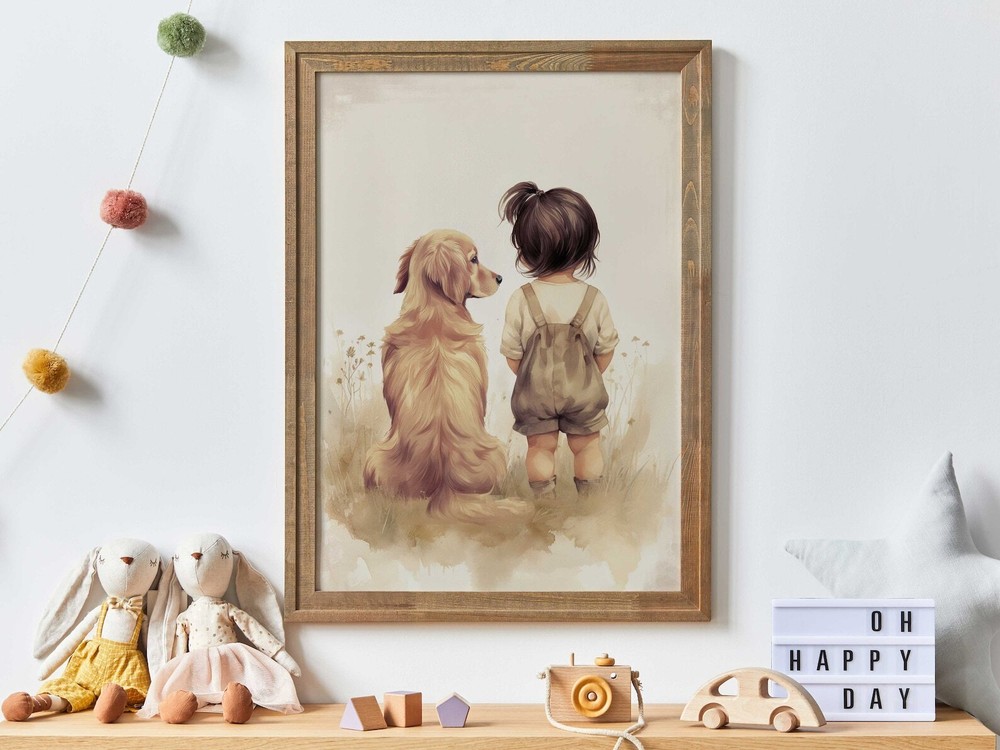 Golden Retriever Nursery Decor Girl Dog Painting Golden Retriever Print Dog