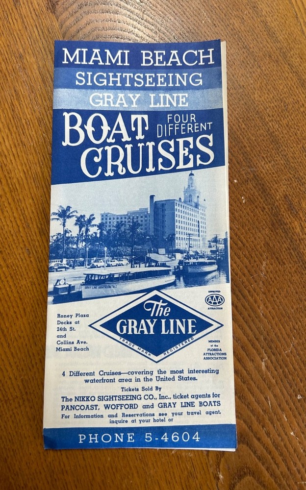 Vintage 1950’s Miami Beach The Gray Line Boat Cruises Brochure Florida