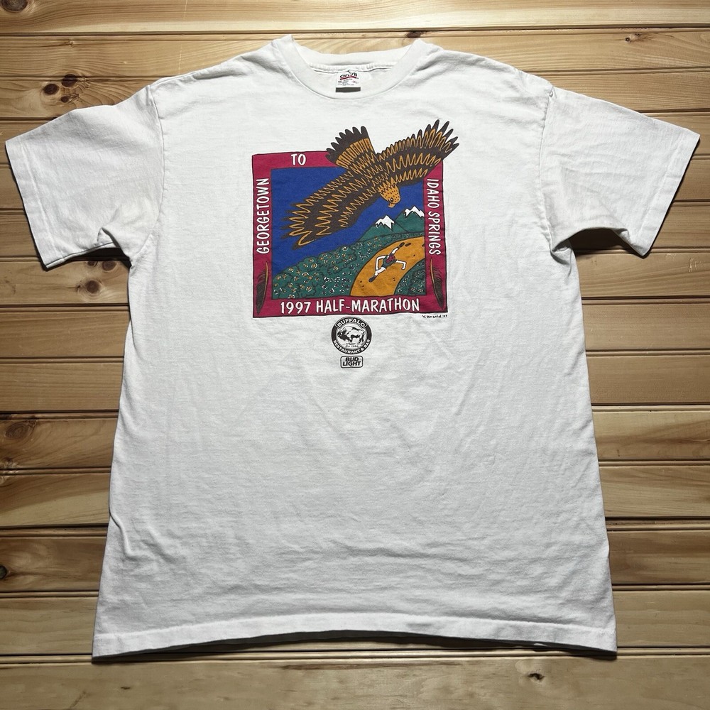 Vintage 90s Georgetown To Idaho Springs Half Marathon Buffalo Bud Light Shirt XL
