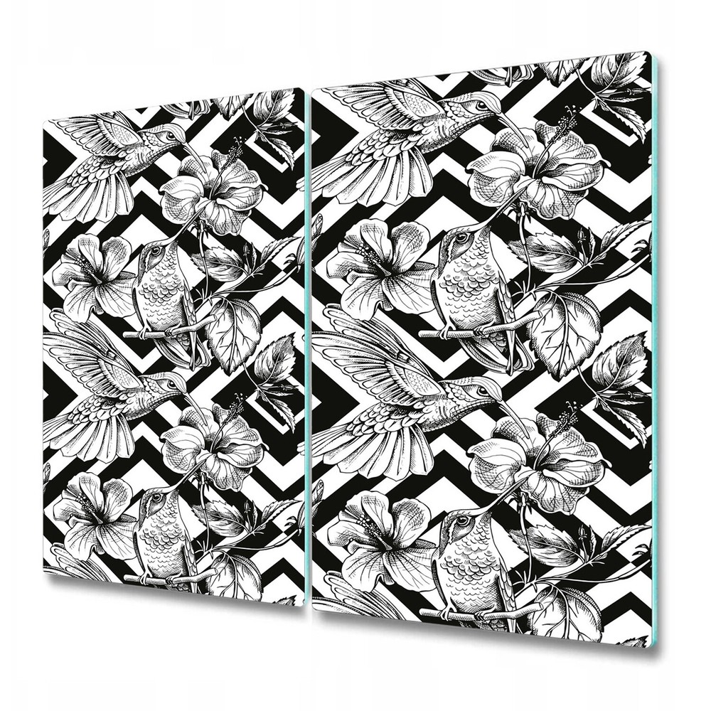 Glass Kitchen Chopping Serving Board Worktop Saver Hummingbirds black 2x30x52