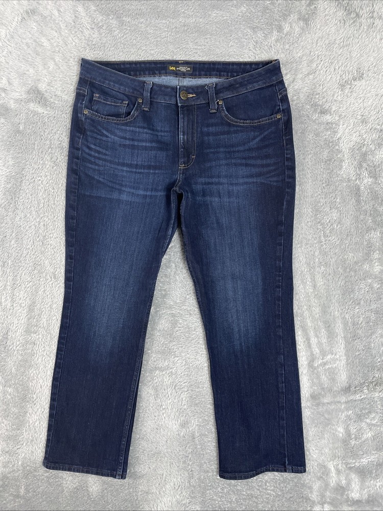 Lee Jeans Women's 14 Short Blue Regular Fit Straight Leg Mid Rise Stretch Denim