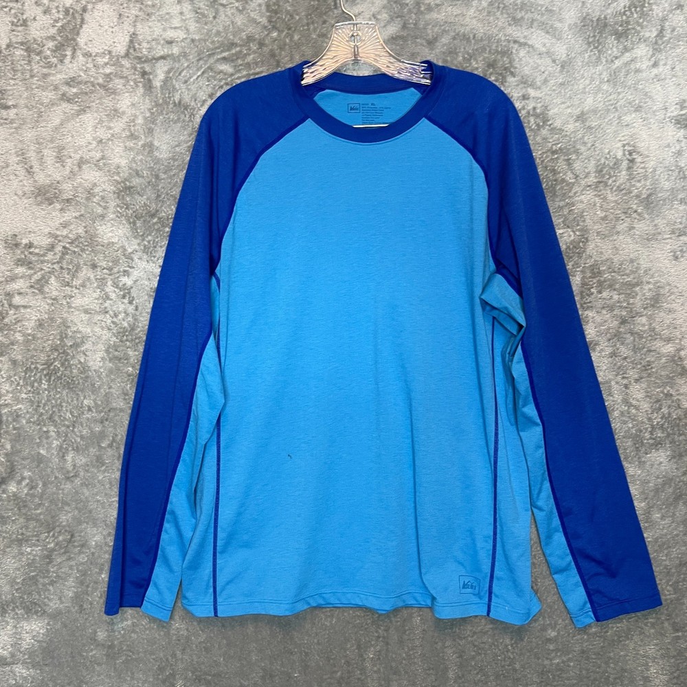 REI Men Solid Blue Polartec Long Raglan Sleeve Performance Stretch Shirt XL
