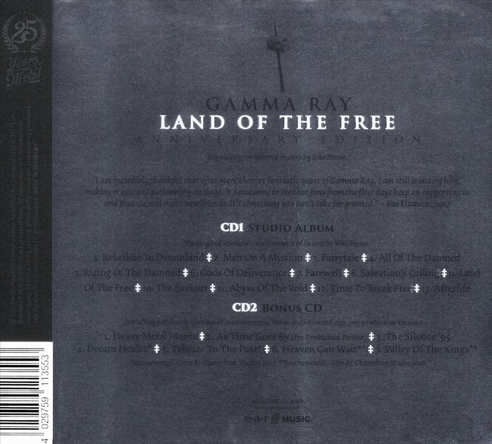 Gamma Ray Land Of The Free New Cd