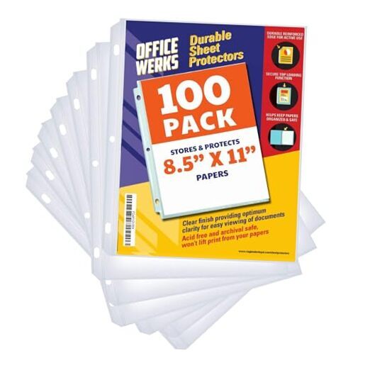 100 Clear Sheet Protectors, 8.5x11 Inch for 3 Ring Binder, Plastic Sheet