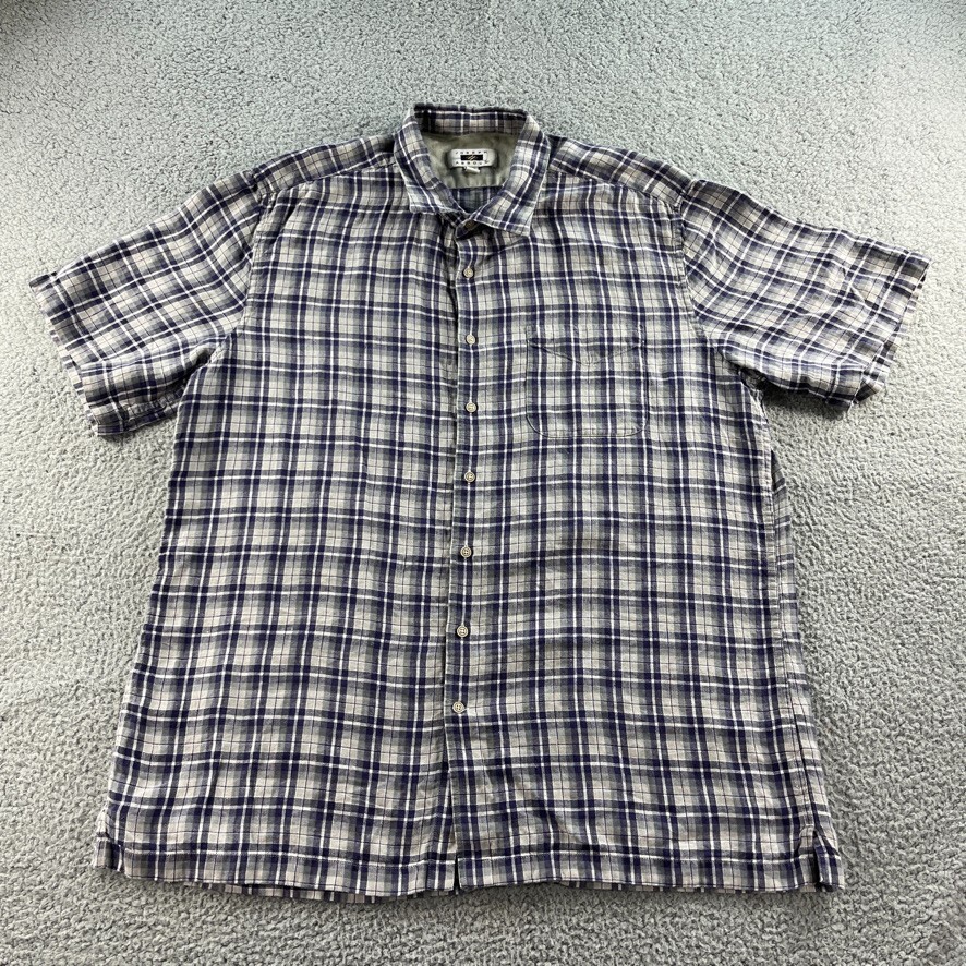 NEW Joseph Abboud Shirt Mens 3XLT Tall Purple Plaid Button Up Linen Short Sleeve