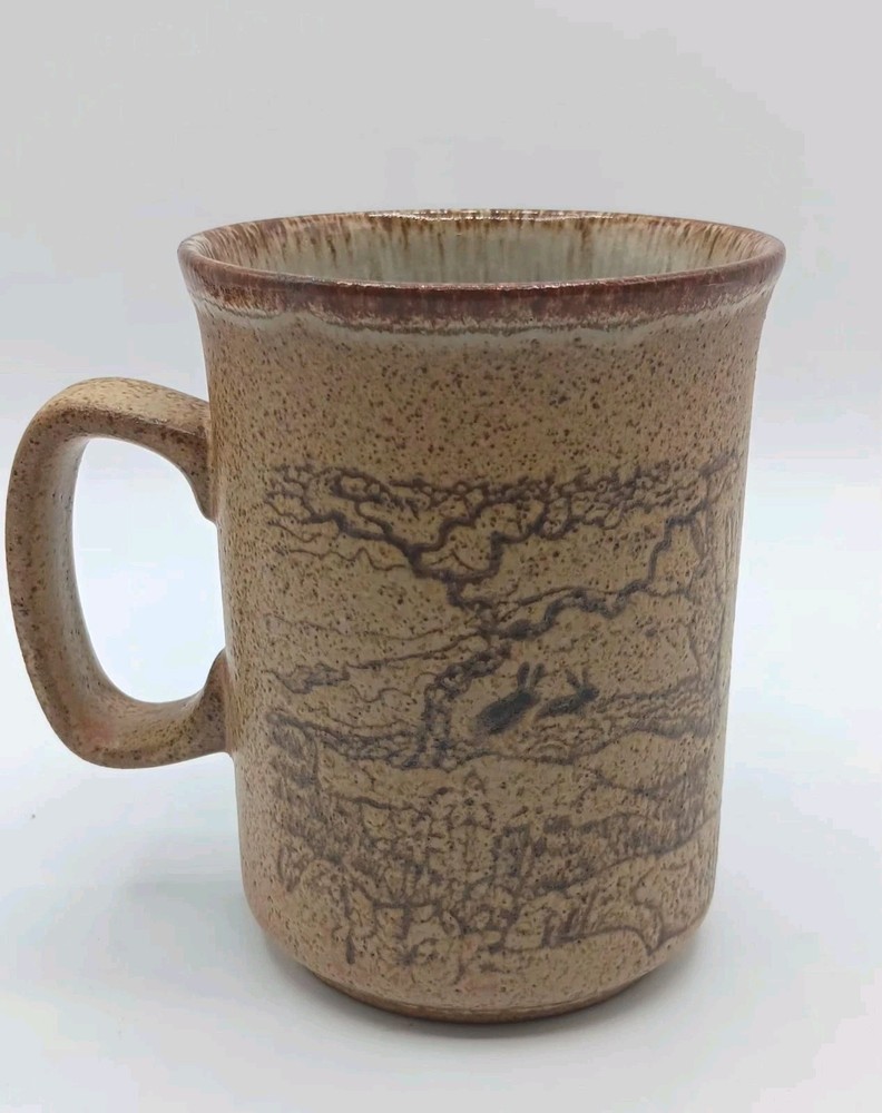 Vintage Dunoon Mug Deer Bunny Rabbit Marsh 1970s Stoneware Made in Scotland