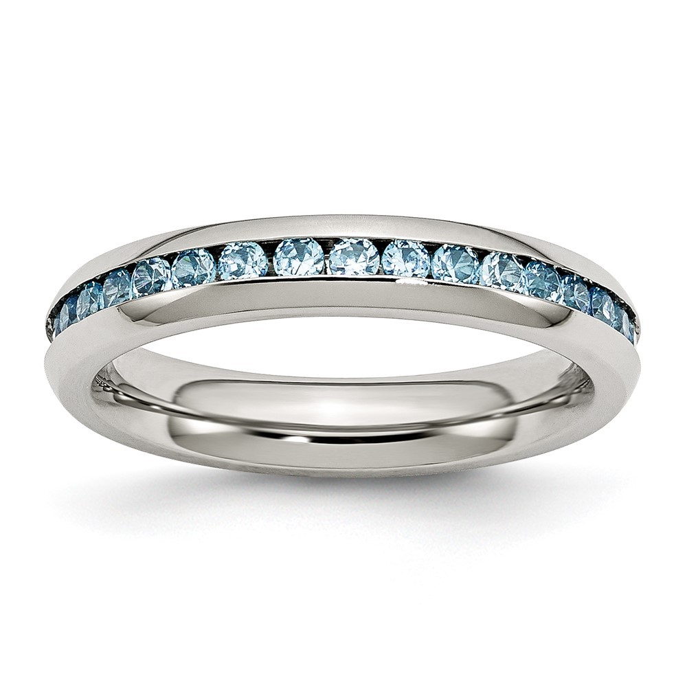 Stainless Steel Polished 4mm December Teal Cubic Zirconia Ring Size 8 for Women