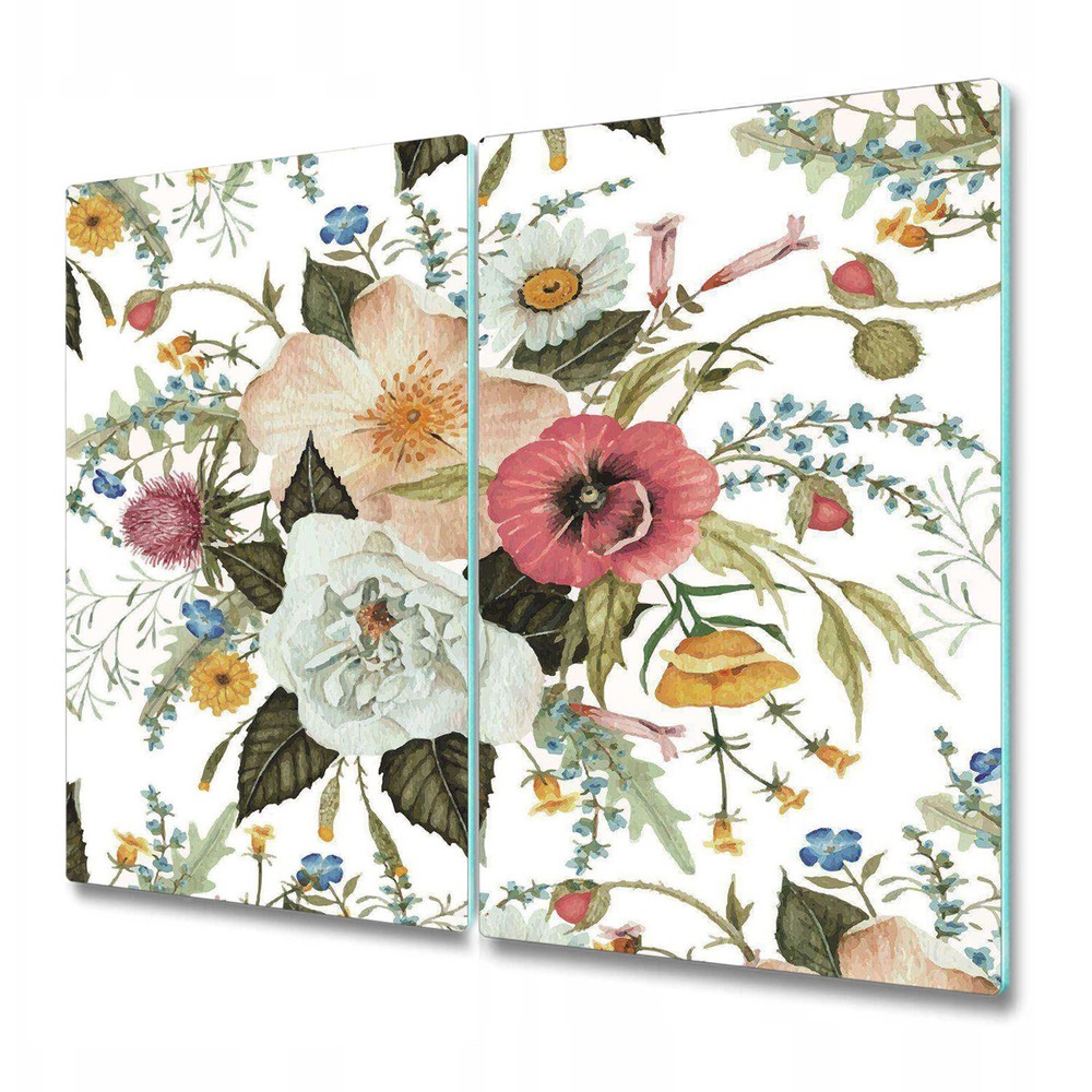 Glass Worktop Saver Kitchen Flowers | Botanical Bouquet Artwork | 2x30x52