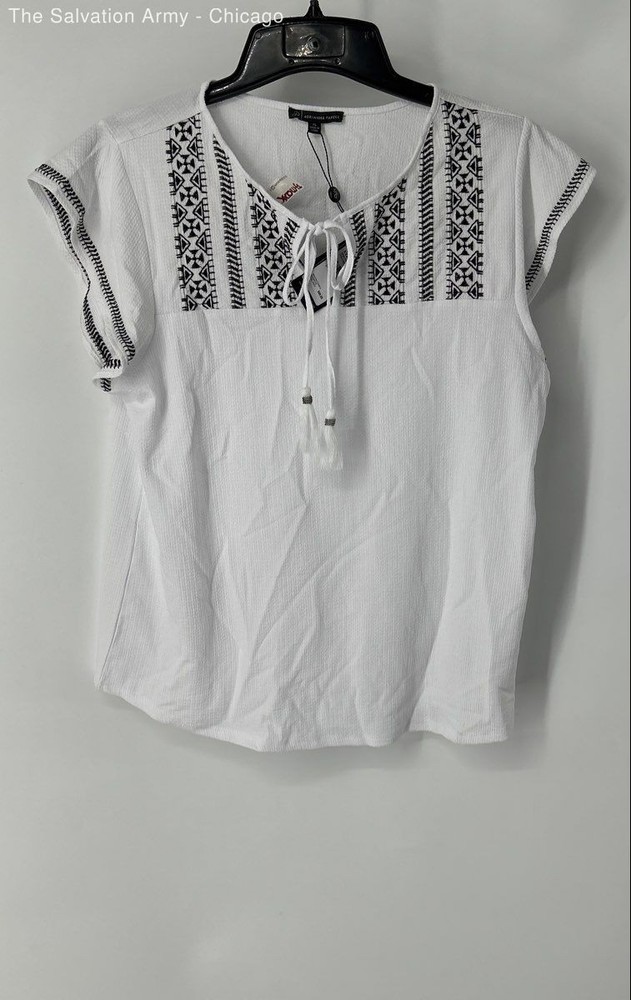 Adrianna Papell Womens White Short Sleeve Casual Blouse Top Size XL