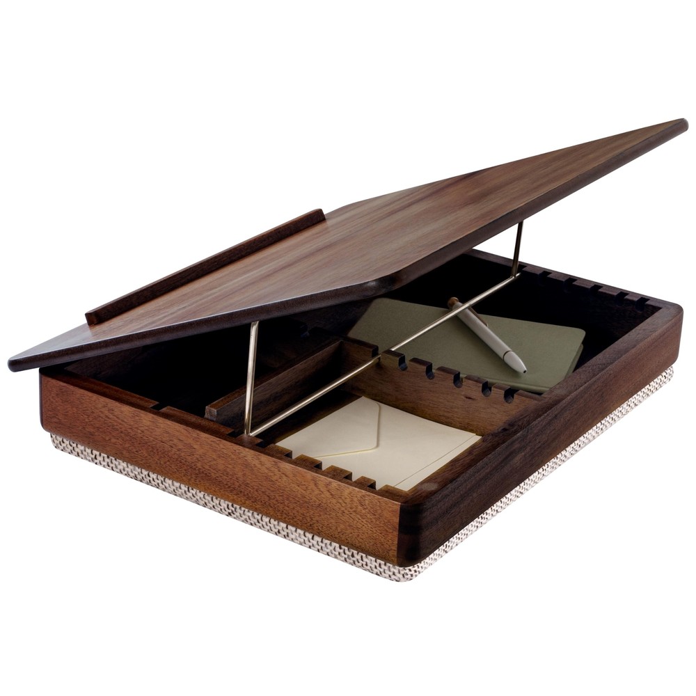 Acacia Wood Lap Desk with Storage Compartment - Java Finish Fits 17.3 Inch Laptops & Notebooks-image