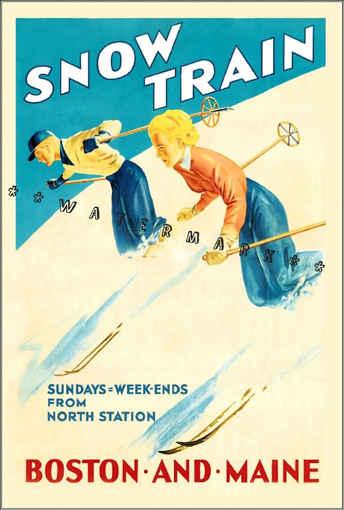 Boston Maine Snow Train 1930 Winter Sports Vintage Poster Print Retro Style Art