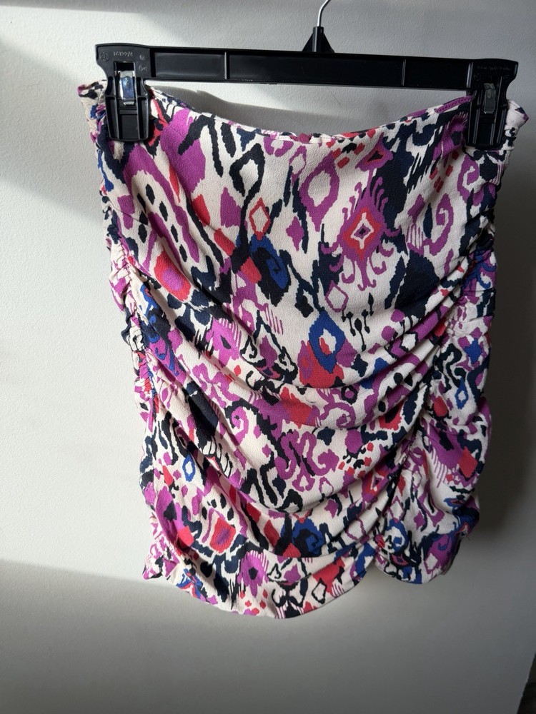 Zara Pink Black White Blue Red Geometric Ruched Zip Mini Skirt Straight XS