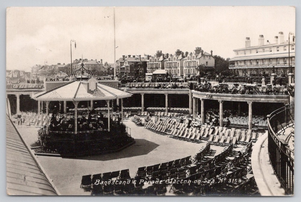 Clacton-on-Sea Bandstand & Parade England Seaside Resort Postcard