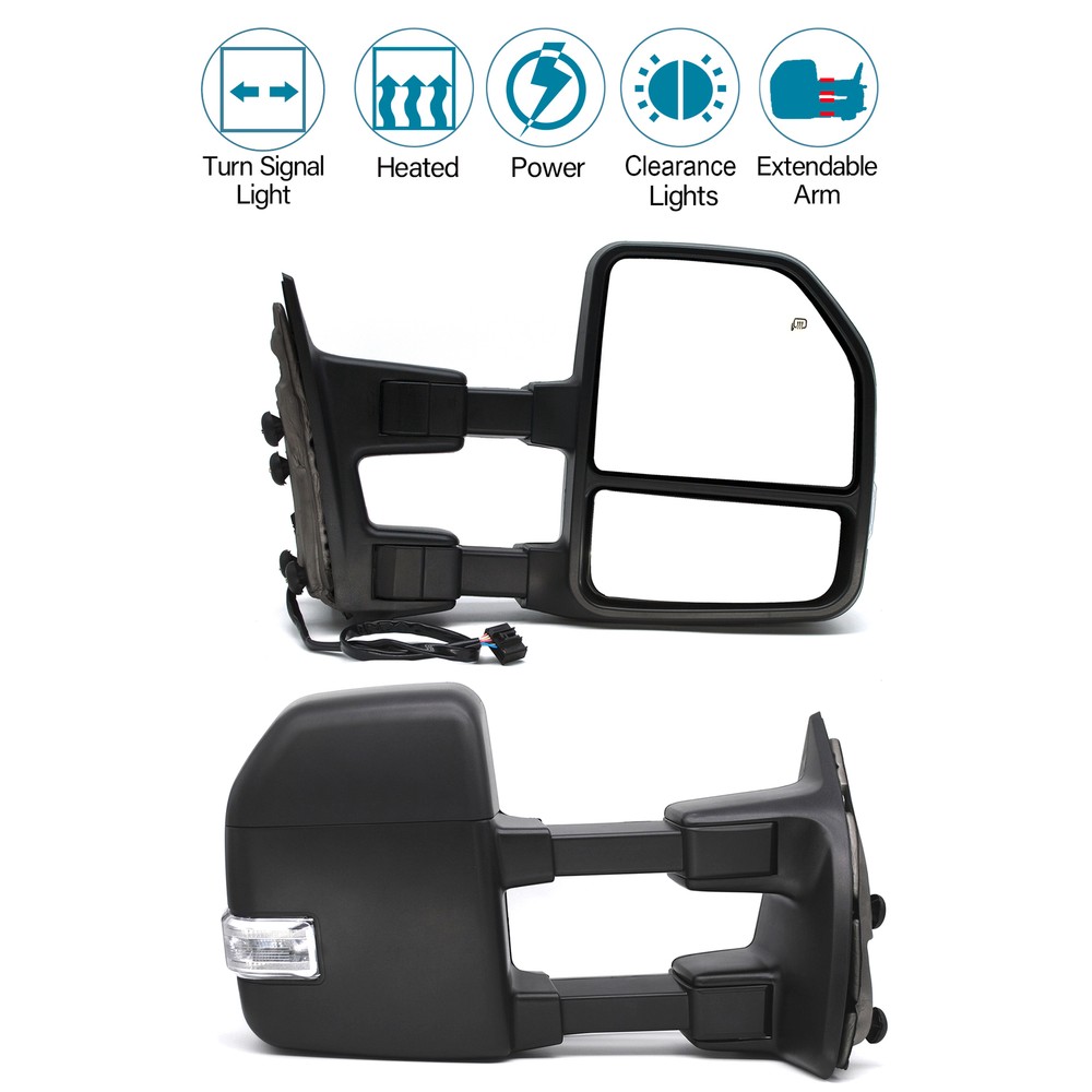 2008-2016 Ford F-350 SD Power Heated Signal Tow Mirrors Pair Black LH RH