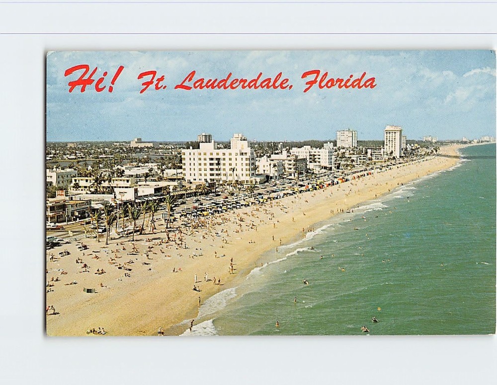Postcard Aerial View Beach Scene Fort Lauderdale Florida USA