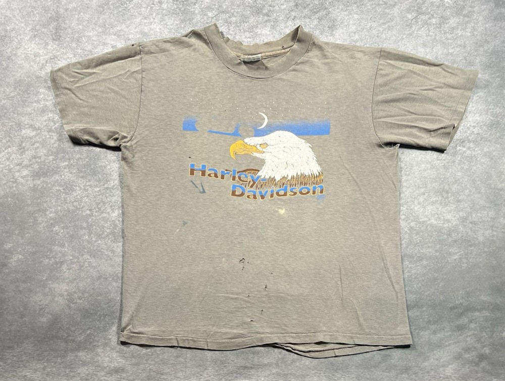 Vintage 80s Harley Davidson Eagle Faded T Shirt Size L Hanes