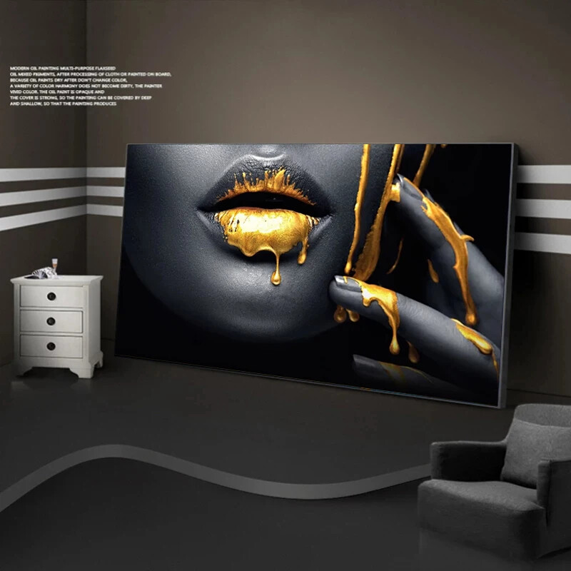 Black and Gold Women Canvas Painting Posters and Prints Wall Art