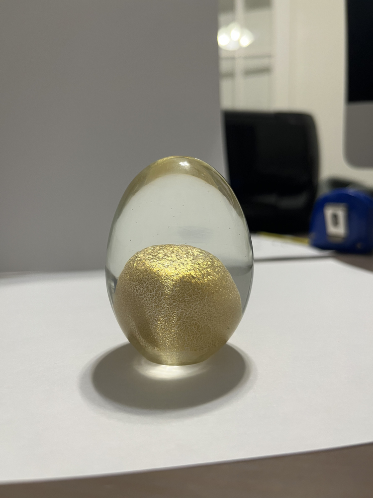 Vintage Glass Paperweight Gold Yolk & Clear Design