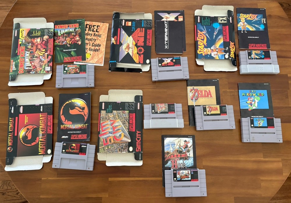 SNES 8 Game lot With Boxes and Manuals - Zelda, Mortal Kombat plus more