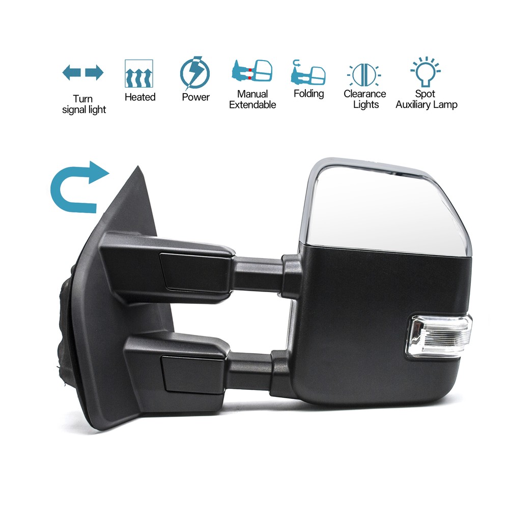 Left Side Tow Mirror Power Heated Signal Fits 2017 2018 Ford F250 F350 SD Chrome
