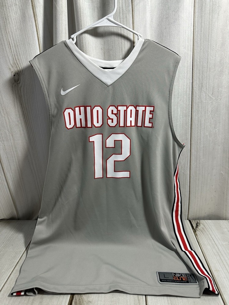 Nike Elite Ohio State Buckeyes Mens L Basketball Jersey #12  Gray NCAA