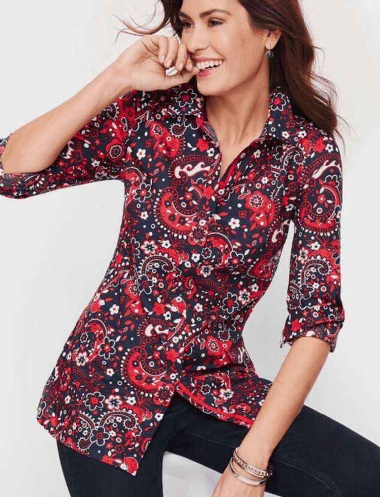 Talbots cotton paisley button down size xl petite