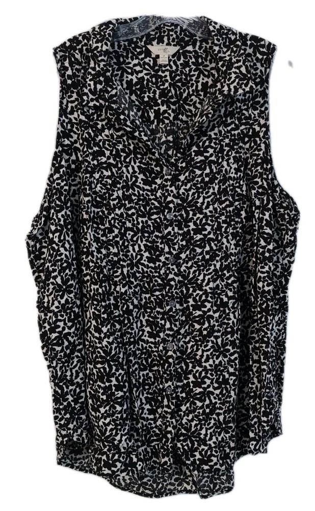 Womens Shirt Plus Size 2X 20W 22W Sleeveless Black White Floral Terra And Sky