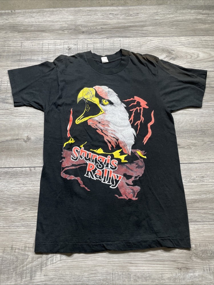 Vintage 1990s Sturgis Eagle Lightning Tee Shirt Graphic Biker Black Size Medium