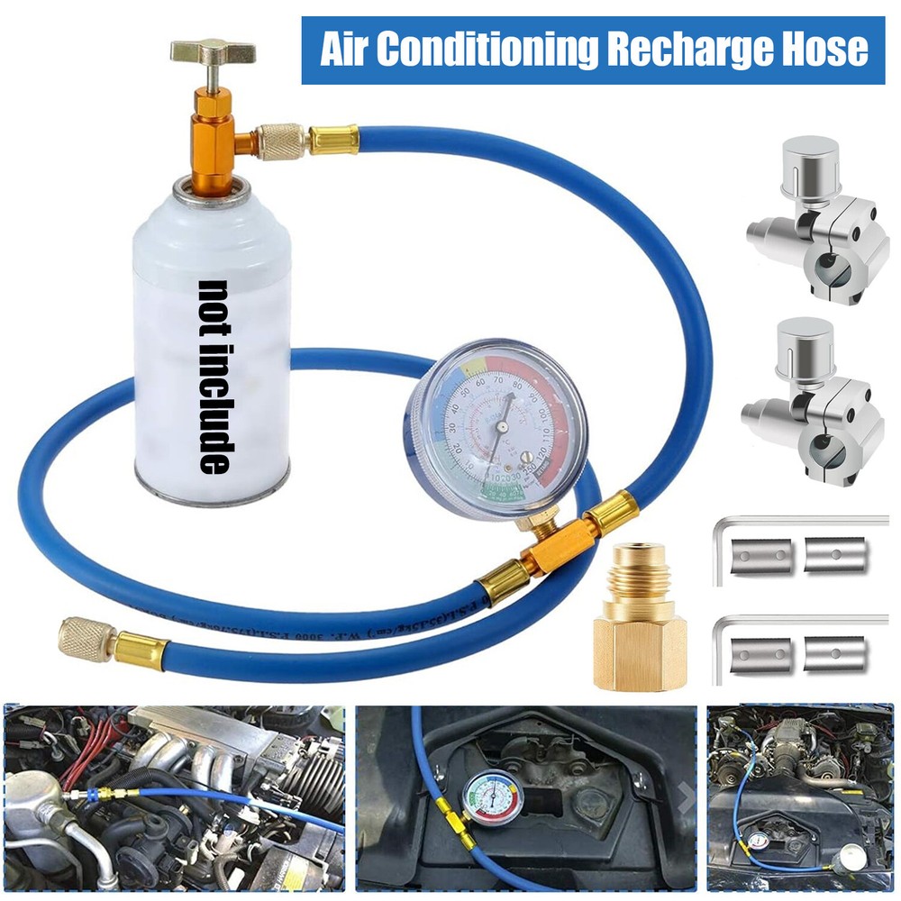 R134A Refrigerant Recharge Hose Kit with Gauge for Car AC