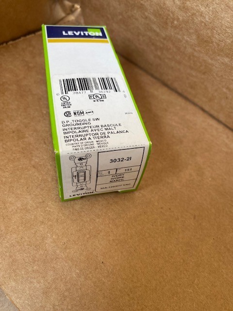 Leviton Toggle Double-Pole AC Quiet Switch, Industrial Grade, 30 Amp 120/277-image